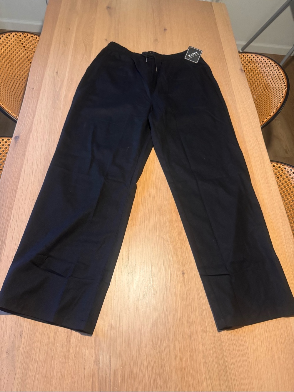 Zaful Black Wide-Leg Linen Blend Drawstring Pants